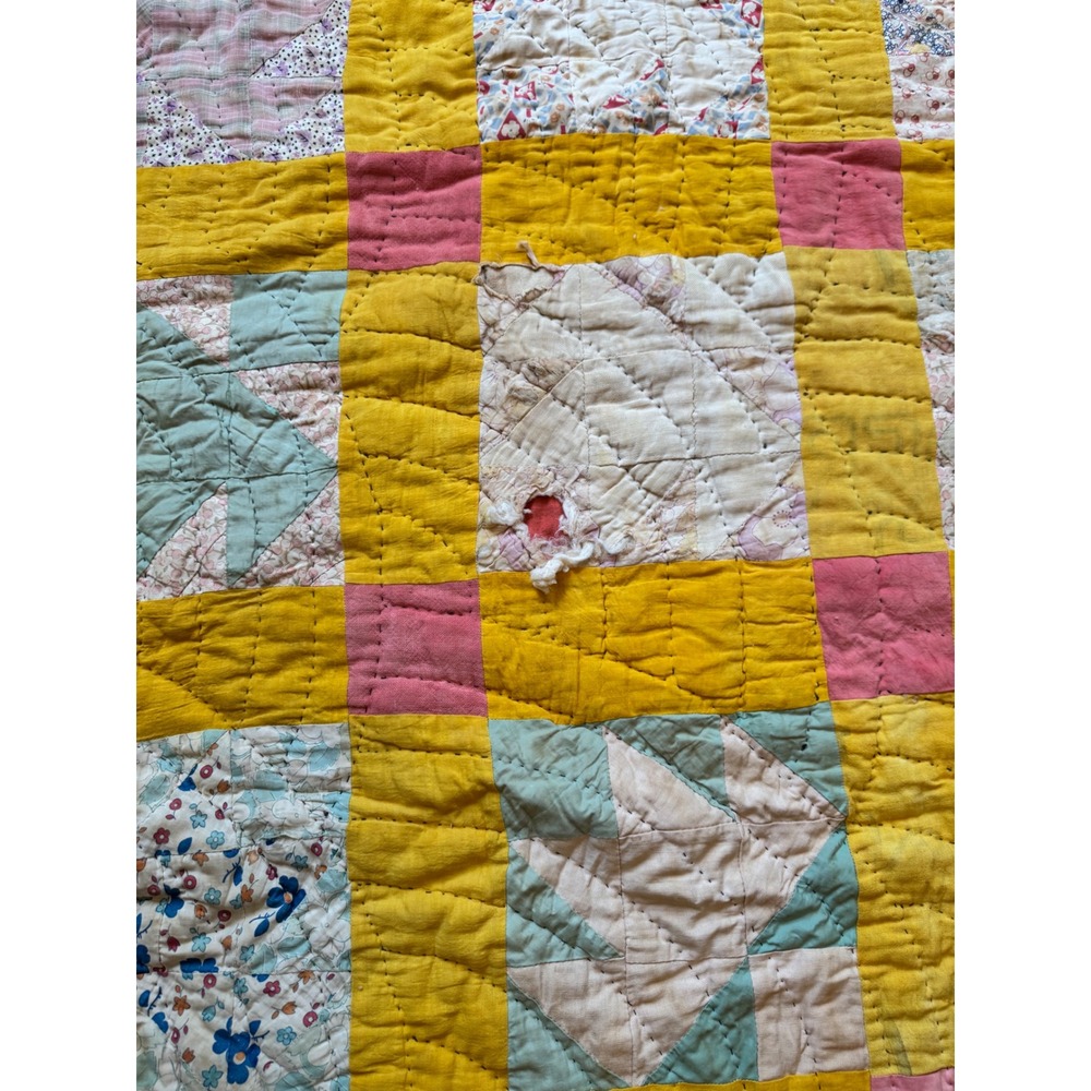 Vintage 1930-50s Grandma Made Cutter Quilt Flour Sack Cotton 80x71 Patchwork - Picture 8 of 11